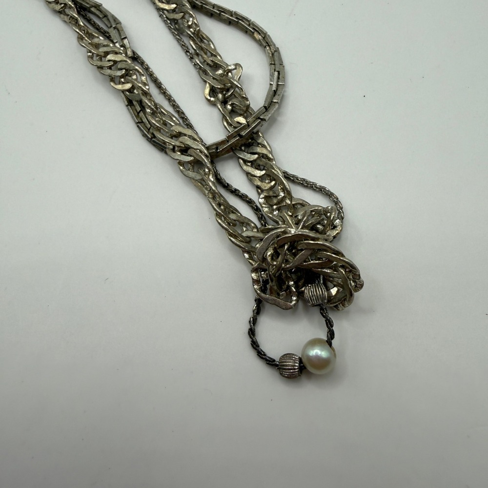 Vintage Layered Multi Strand Silver Tone Faux Pearl Necklace Lot of 3 Avon - Picture 10 of 11